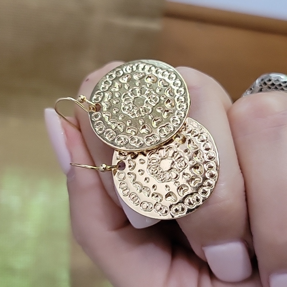 Hammered Texture Medallion Drop Earrings